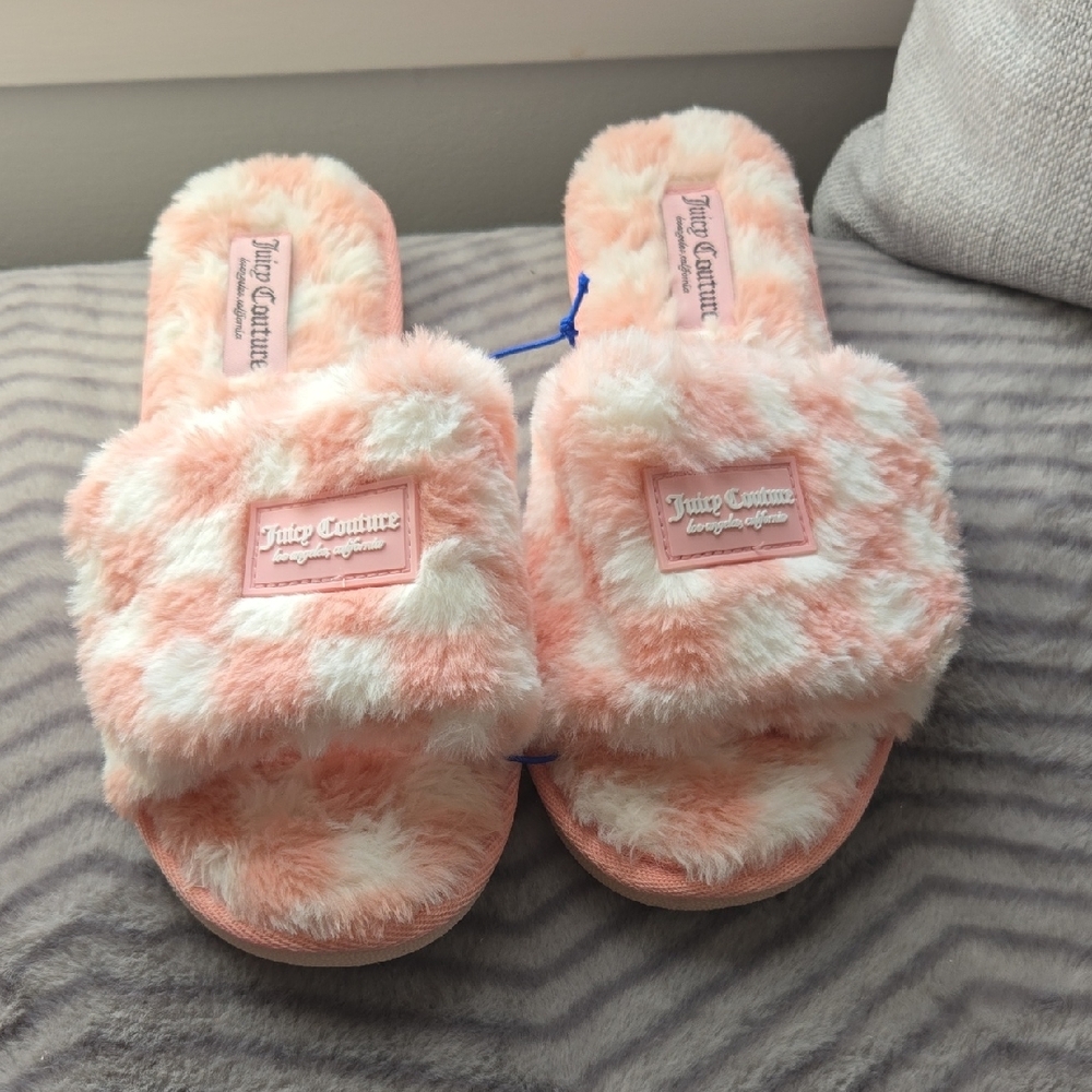Juicy Couture Checkered Pink and White Slippers SIZE XL 11 ππ - Picture 8 of 9